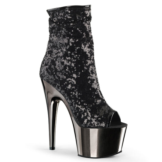 Pleaser Bottines pour femmes ADORE-1008SQ Blk paillettes / chrome de l'étain noir