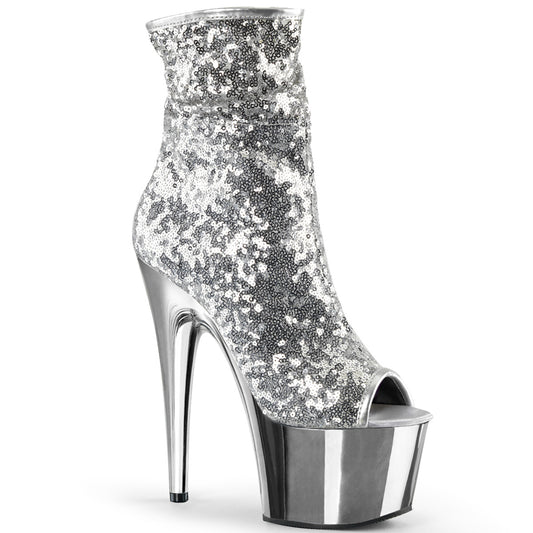 Pleaser Bottines pour femmes ADORE-1008SQ SLV Sequins / SLV Chrome