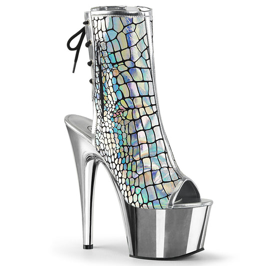 Pleaser Bottines pour femmes ADORE-1018HG SLV Hologramme Ostrich PU / SLV Chrome