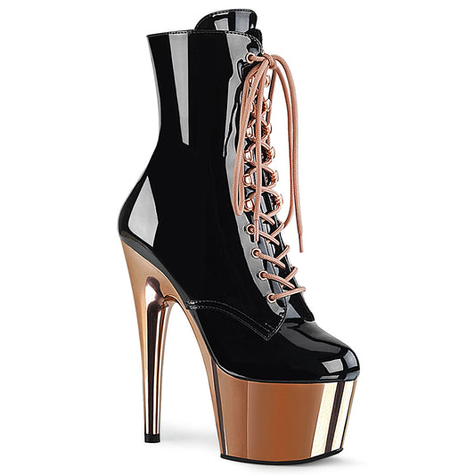 Pleaser Bottines pour femmes ADORE-1020 Blk Pat / Rose Or Chrome
