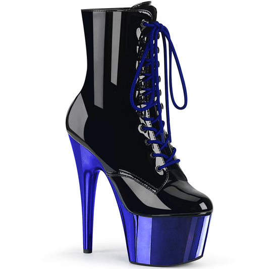 Pleaser Bottines pour femmes ADORE-1020 Blk Pat / chrome bleu royal