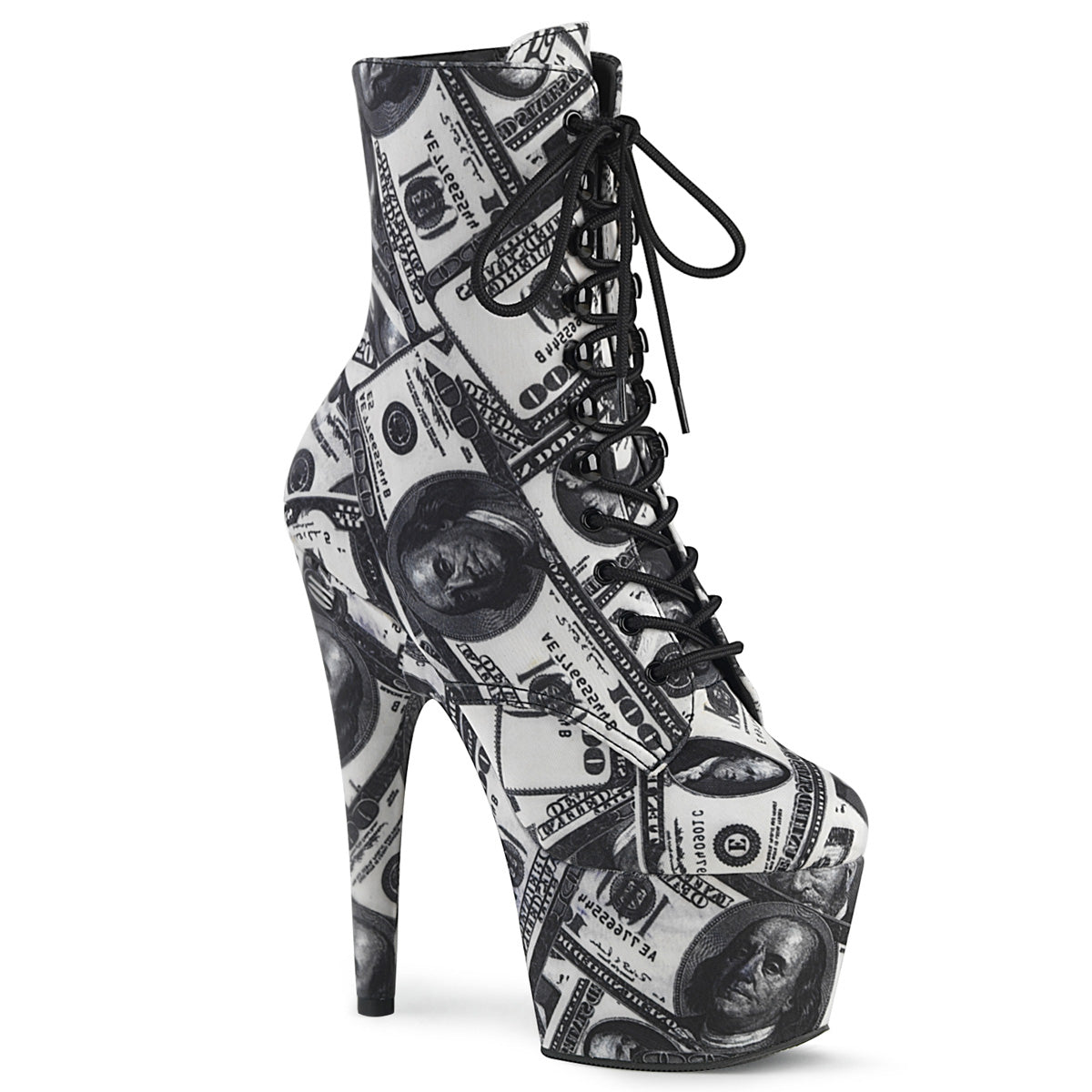 Pleaser Bottines pour femmes ADORETissu -1020DP WHT-BLK / WHT-BLK TISSU