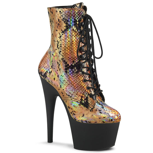 Pleaser Bottines pour femmes ADORE-1020SP Gold Holo Snake Print / Blk Matte
