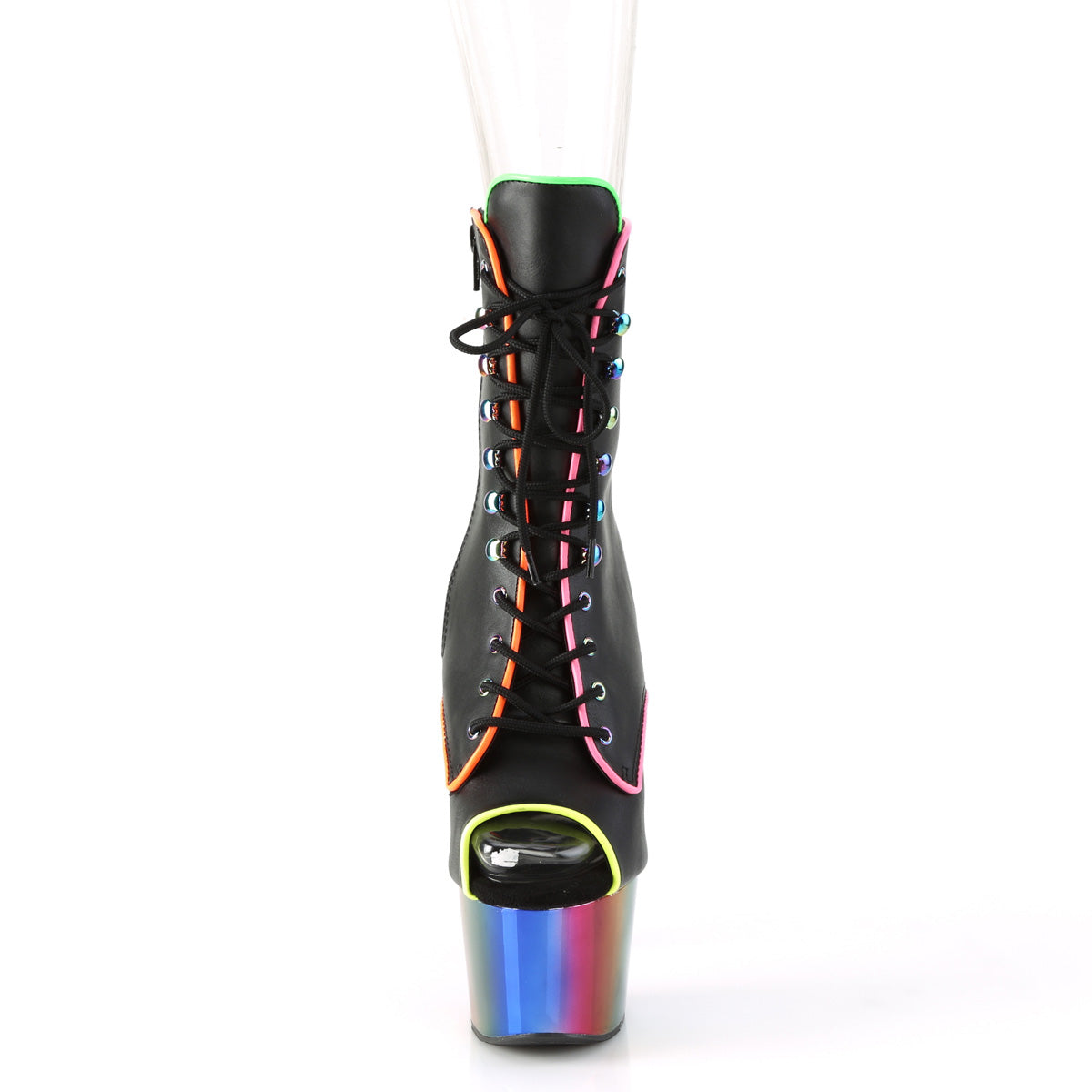 Pleaser Bottines pour femmes ADORE-1021rc-02 Blk Faux Cuir /Rainbow Chrome