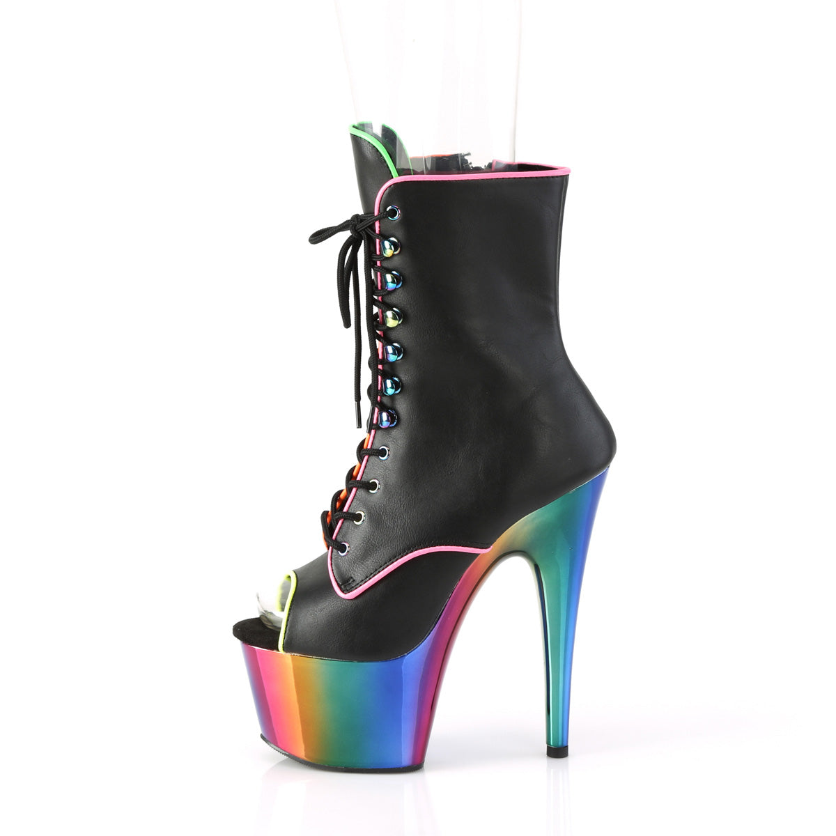 Pleaser Bottines pour femmes ADORE-1021rc-02 Blk Faux Cuir /Rainbow Chrome