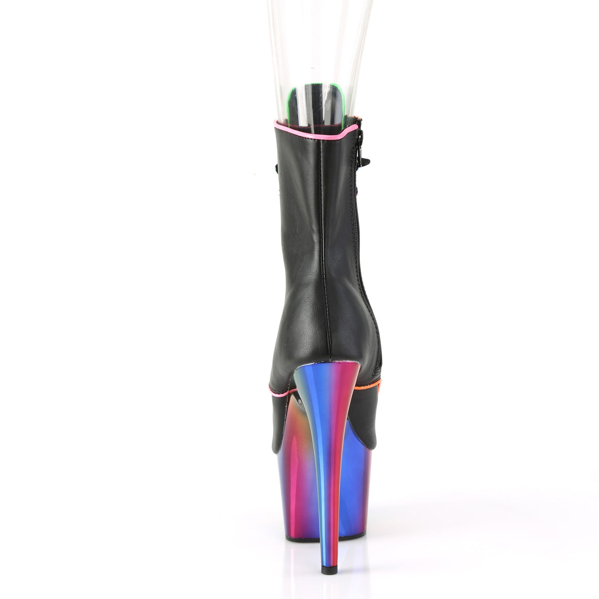 Pleaser Bottines pour femmes ADORE-1021rc-02 Blk Faux Cuir /Rainbow Chrome
