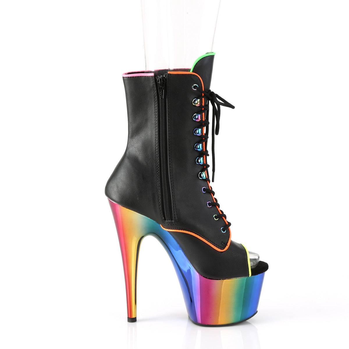 Pleaser Bottines pour femmes ADORE-1021rc-02 Blk Faux Cuir /Rainbow Chrome
