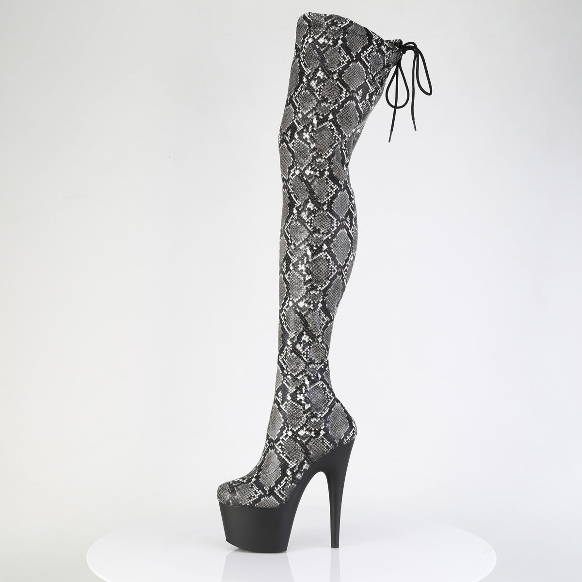 Pleaser Women's Platform Shoes ADORE-3008SP-BT Grey-Blk Snake Print/Blk Matte