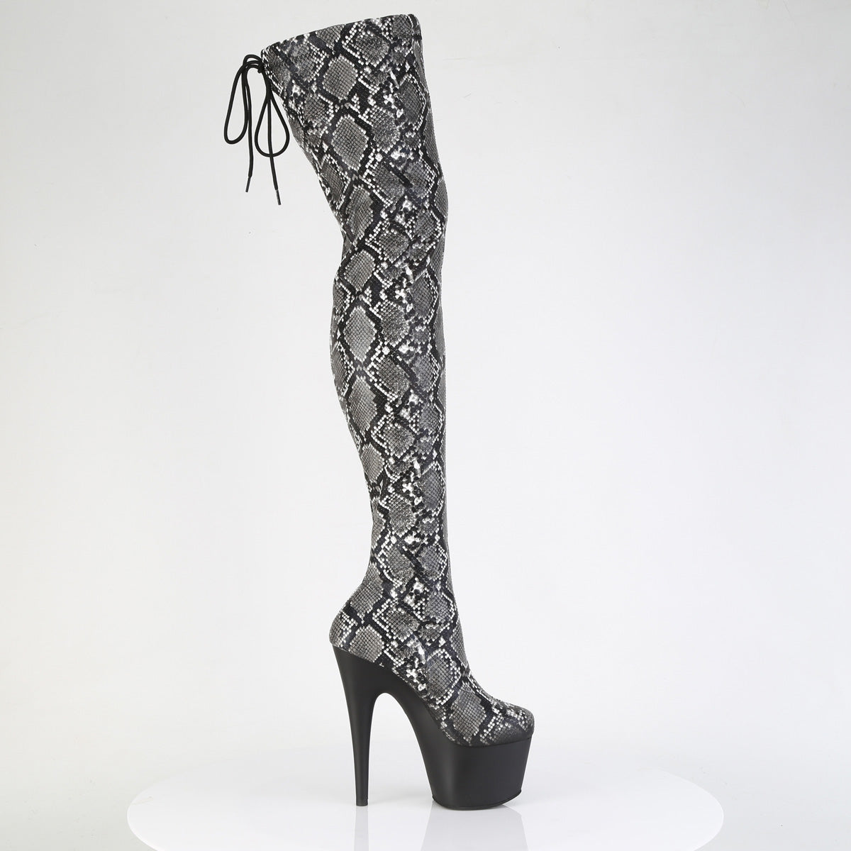 Pleaser Women's Platform Shoes ADORE-3008SP-BT Grey-Blk Snake Print/Blk Matte