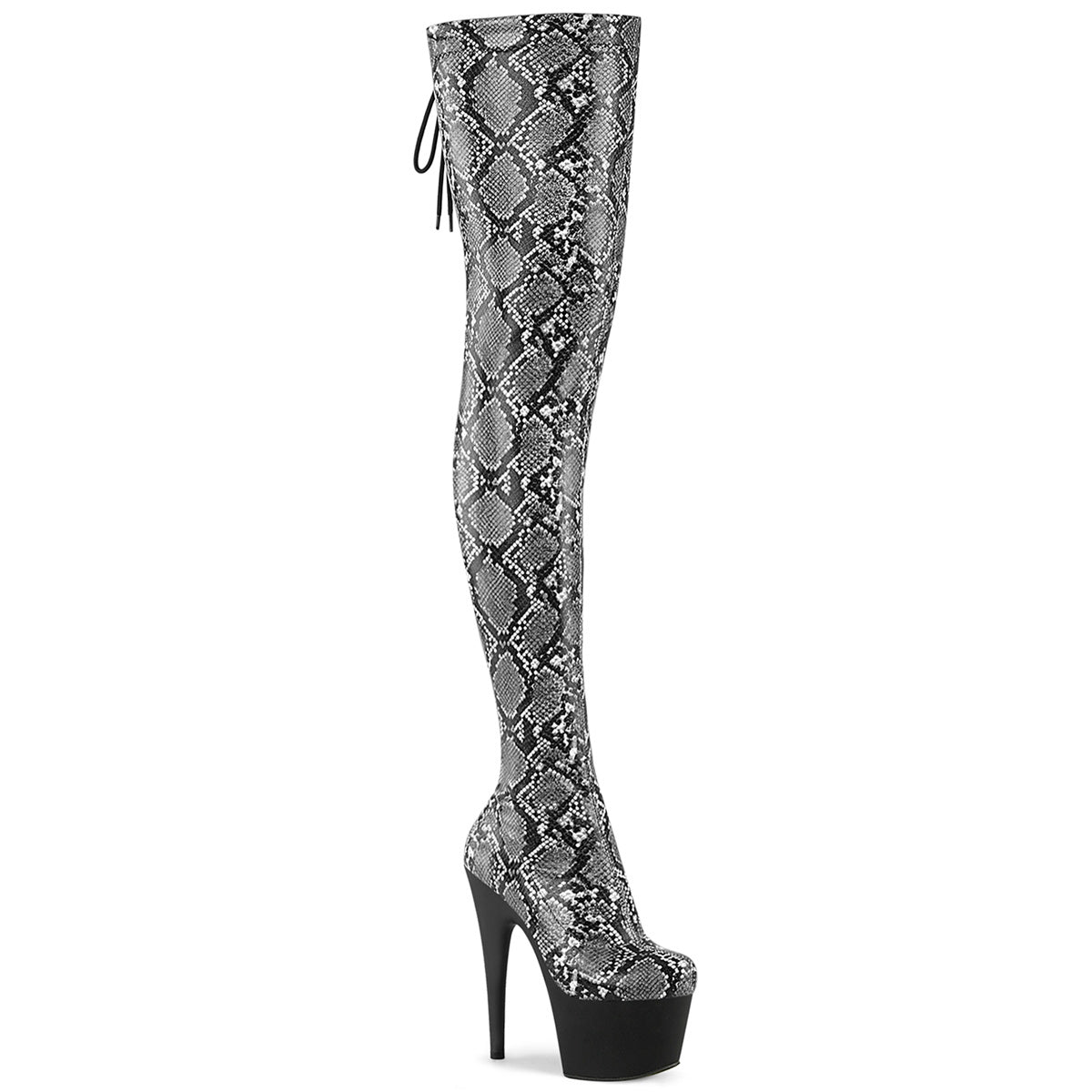 Pleaser Women's Platform Shoes ADORE-3008SP-BT Grey-Blk Snake Print/Blk Matte