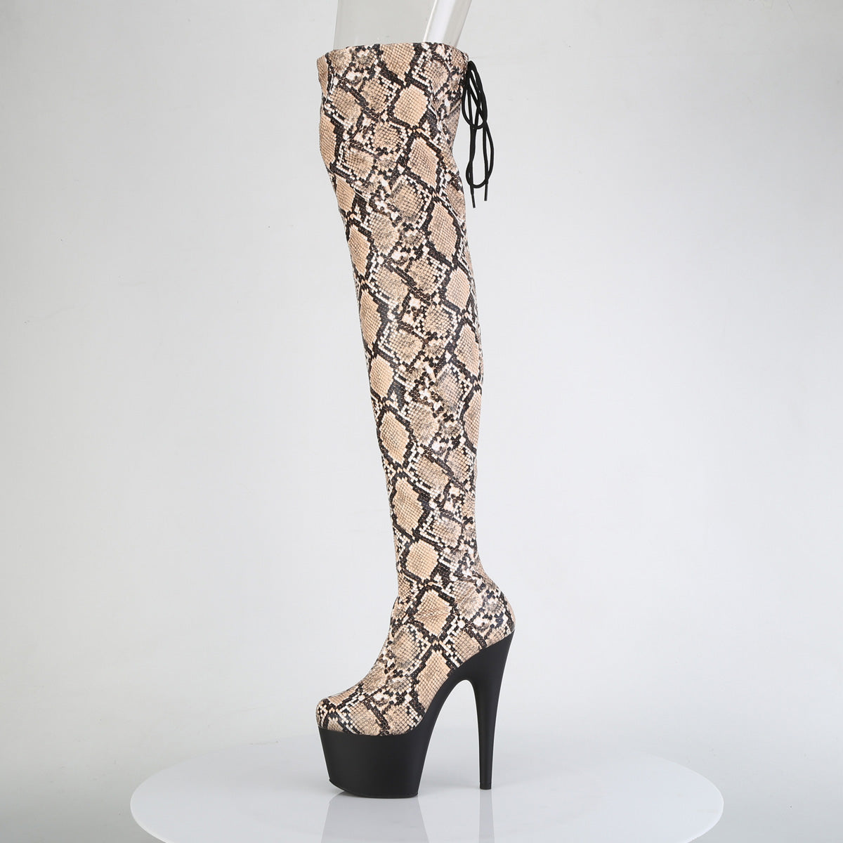 Pleaser Women's Platform Shoes ADORE-3008SP-BT Tan-Brown Snake Print/Blk Matte