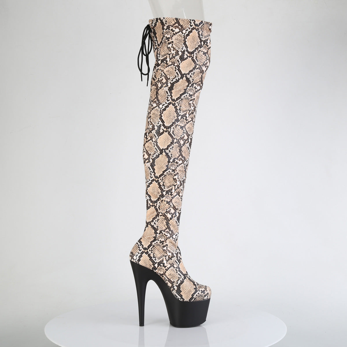 Pleaser Women's Platform Shoes ADORE-3008SP-BT Tan-Brown Snake Print/Blk Matte
