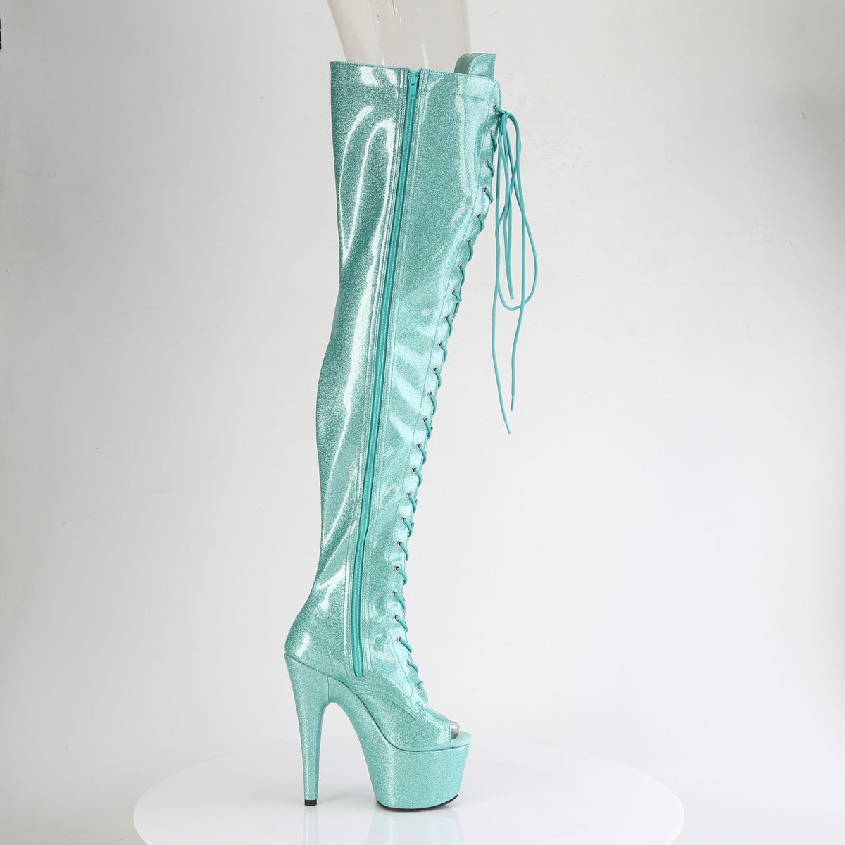 Pleaser Women's Platform Shoes ADORE-3021GP Aqua Glitter Pat/M