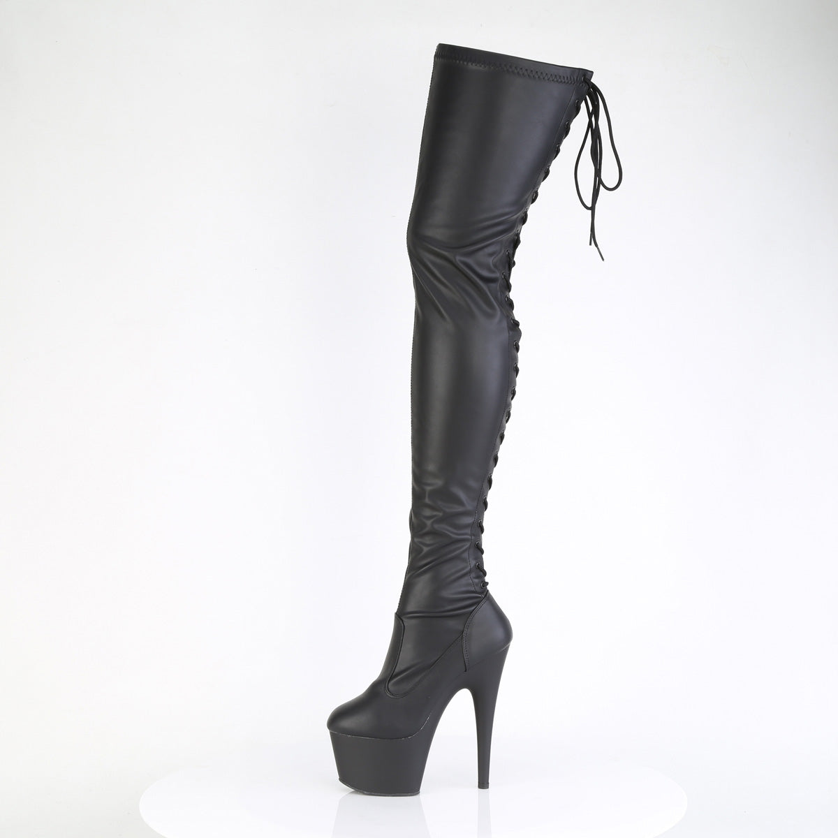 Pleaser Women's Platform Shoes ADORE-3850 Blk Str. Faux Leather/Blk Matte