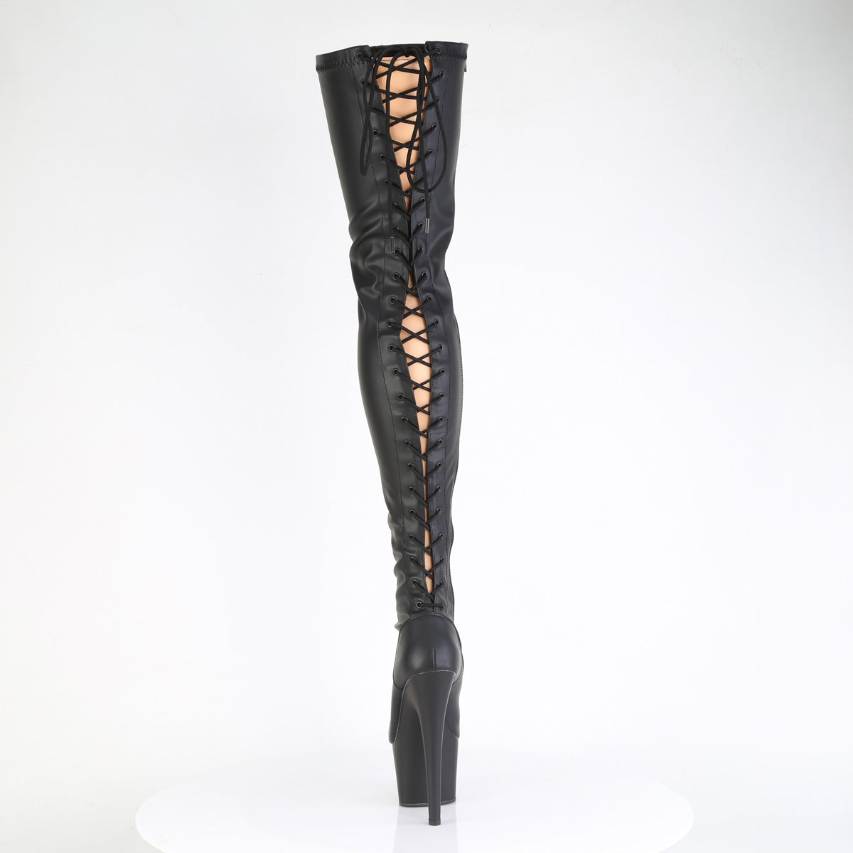 Pleaser Women's Platform Shoes ADORE-3850 Blk Str. Faux Leather/Blk Matte