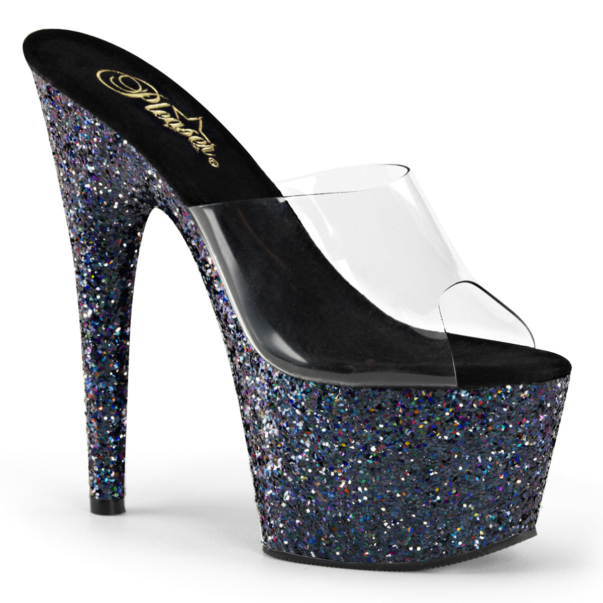 Pleaser Sandales pour femmes ADORE-701LG CLR / BLK HOLO GLITTER
