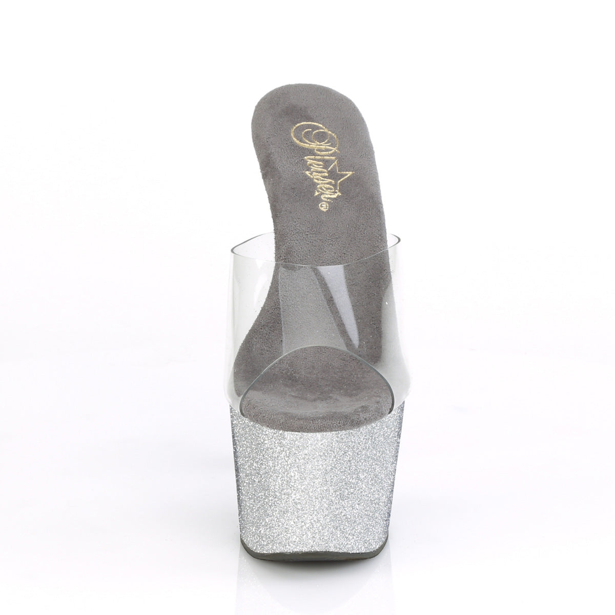 Pleaser Womens Sandals ADORE-701OMBRE Clr/Slv-Blk Ombre Mini Glitter