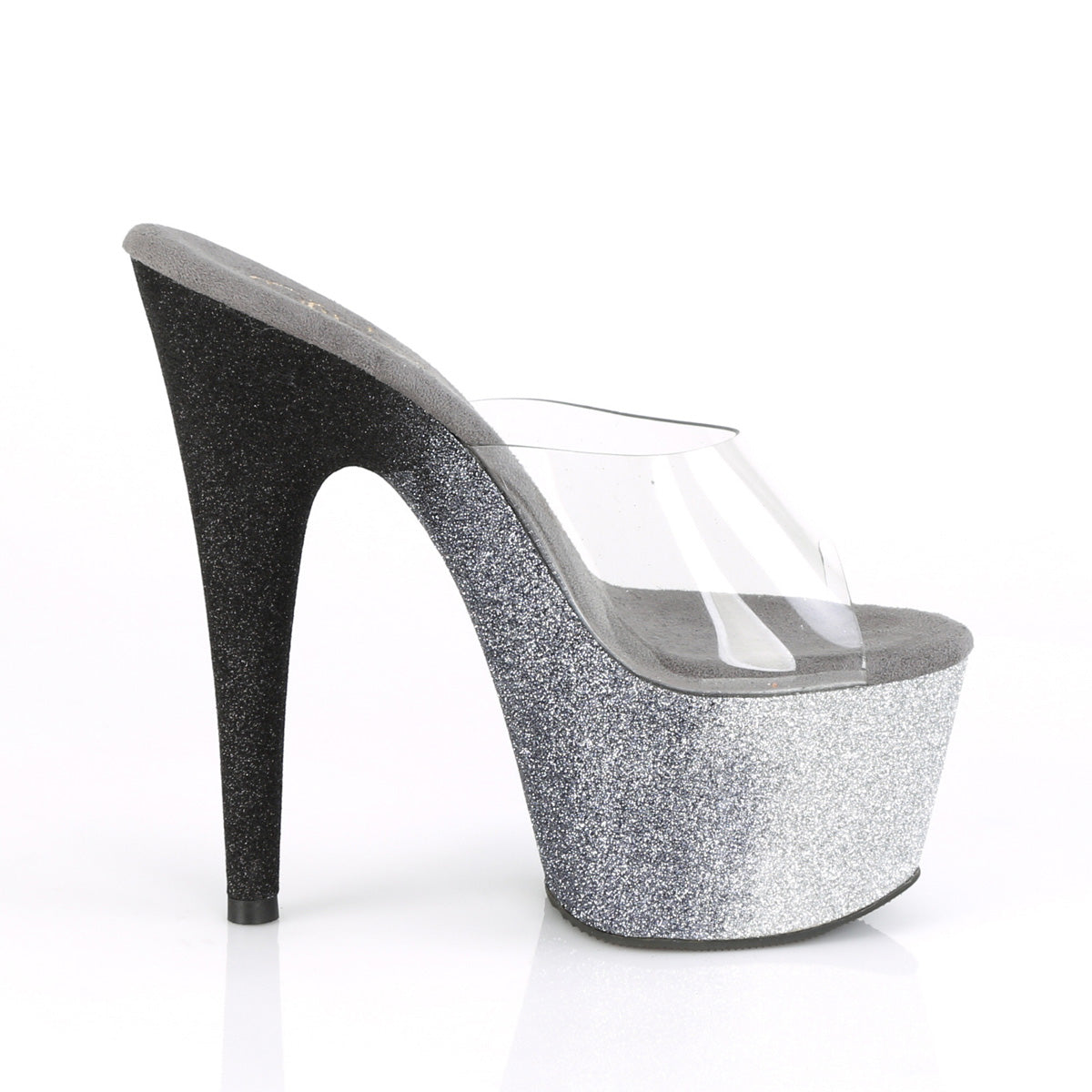 Pleaser Womens Sandals ADORE-701OMBRE Clr/Slv-Blk Ombre Mini Glitter