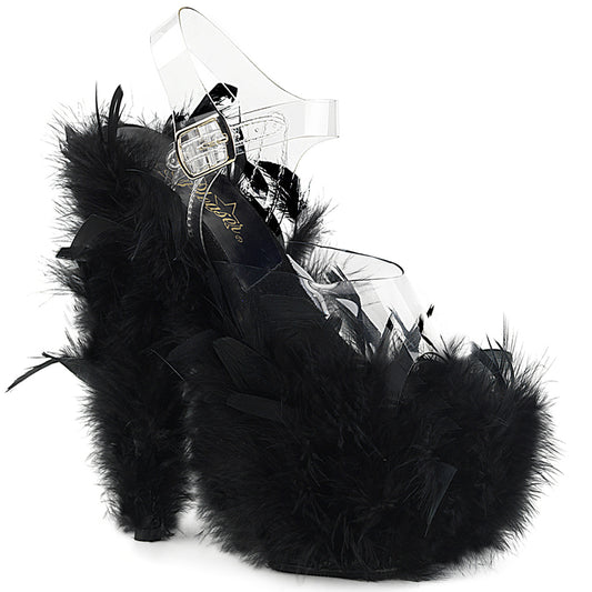 Pleaser Sandales pour femmes ADORE-708F CLR / BLK Marabou Feather