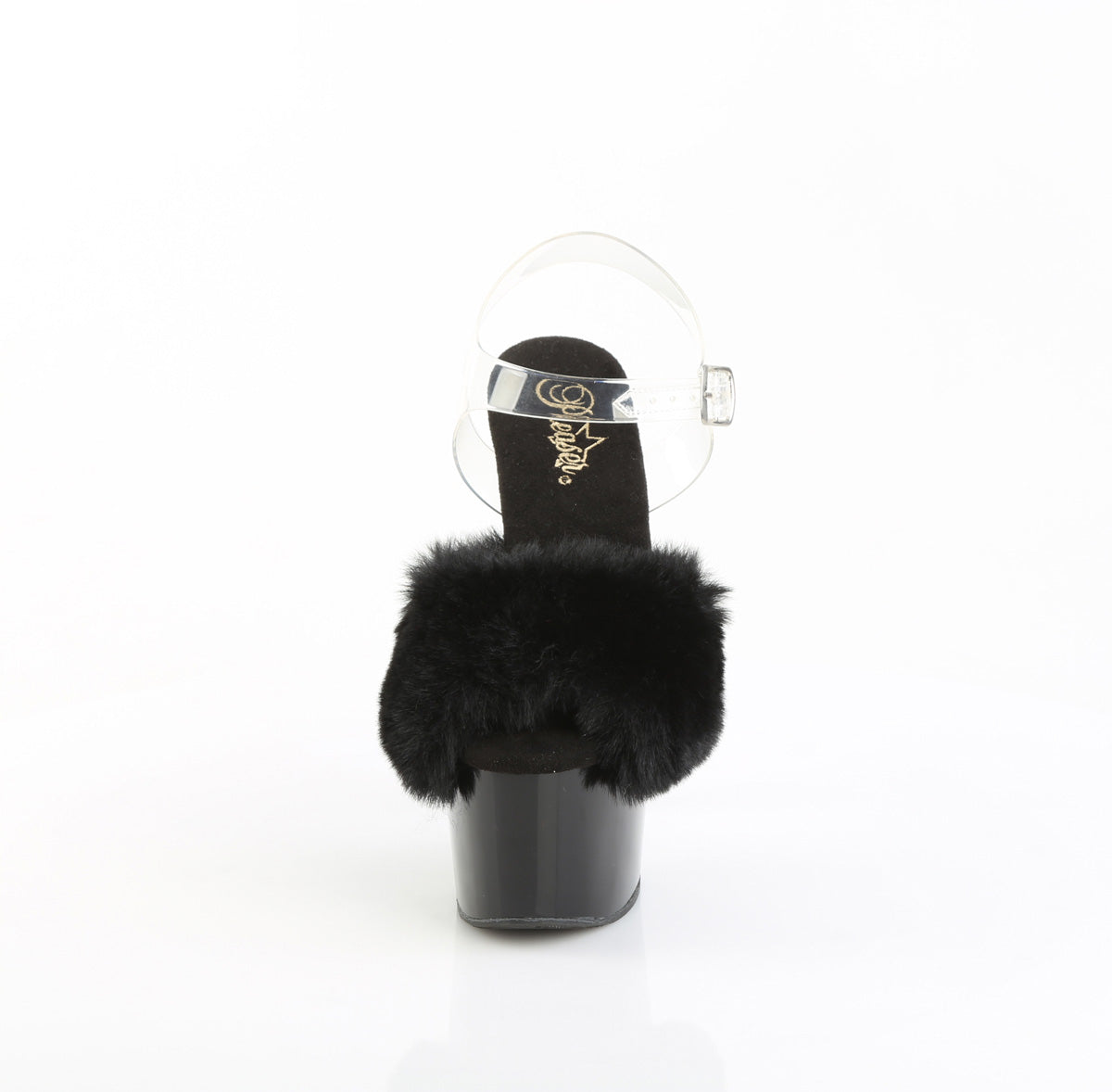 Pleaser Women's Platform Shoes ADORE-708FUR Blk Faux Fur-Clr TPU/Blk