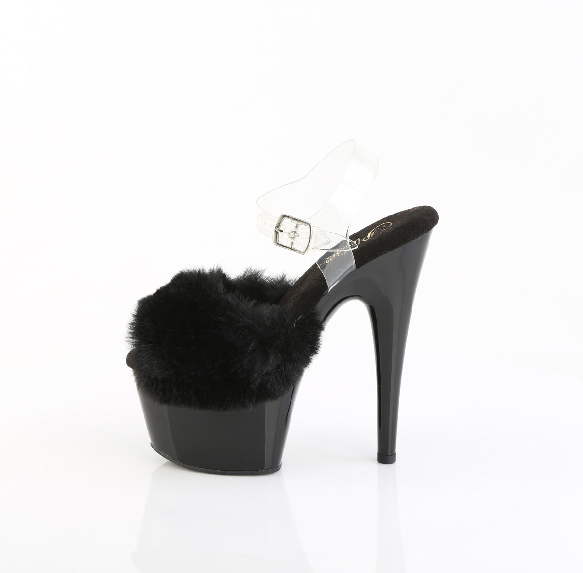 Pleaser Women's Platform Shoes ADORE-708FUR Blk Faux Fur-Clr TPU/Blk