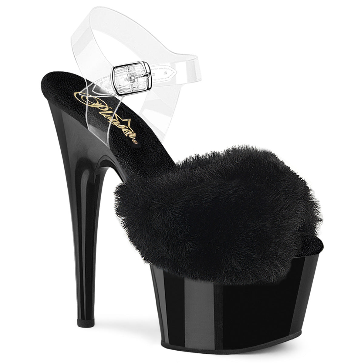 Pleaser Women's Platform Shoes ADORE-708FUR Blk Faux Fur-Clr TPU/Blk
