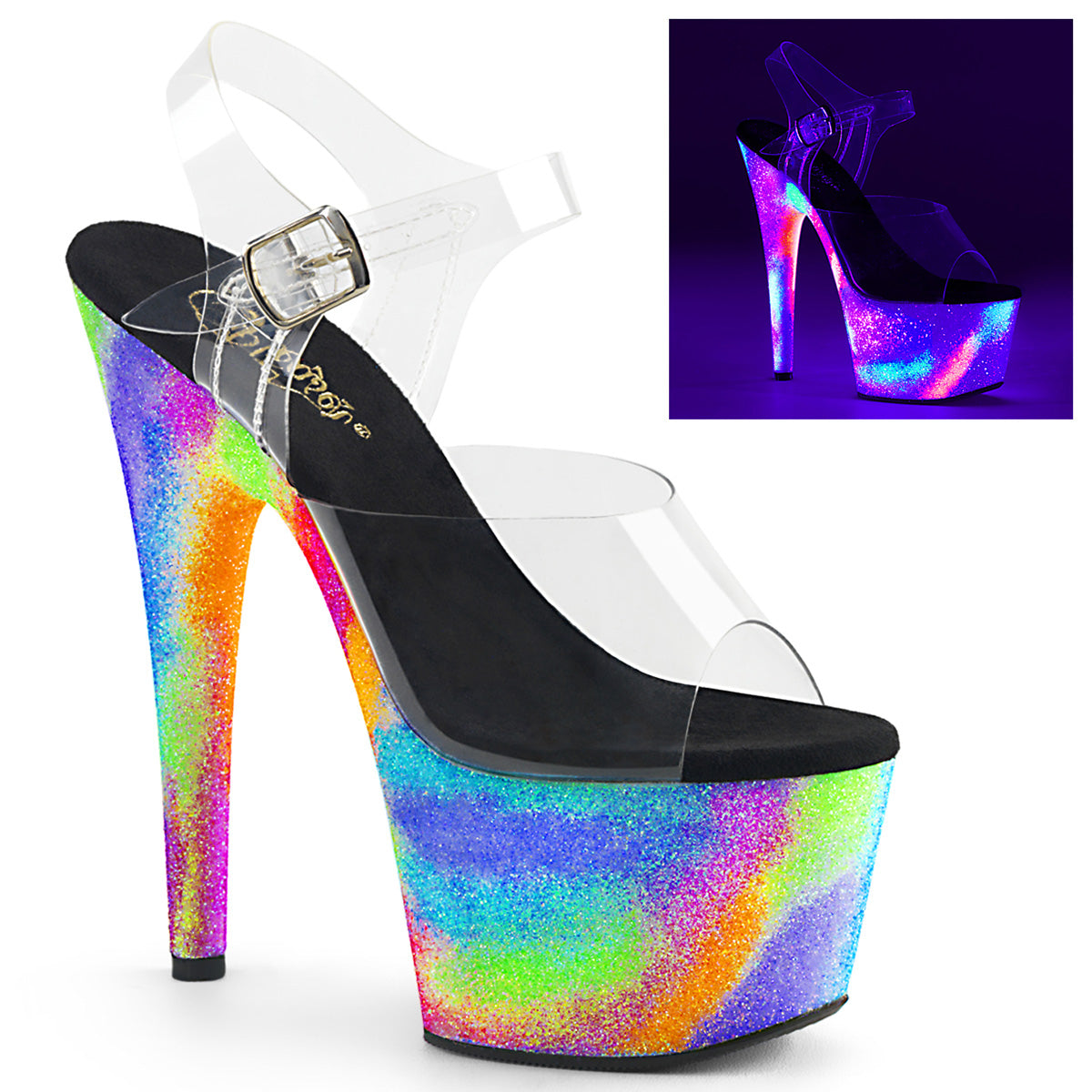 Pleaser Sandales pour femmes ADORE-708gxy CLR / Néon Galaxy Gallitter