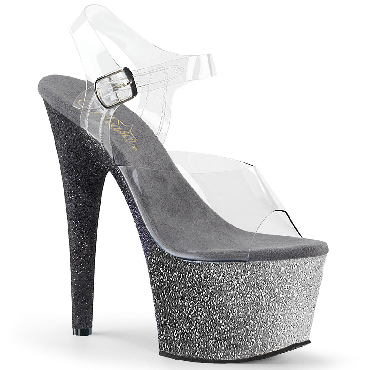 Pleaser Womens Sandals ADORE-708OMBRE Clr/Slv-Blk Ombre