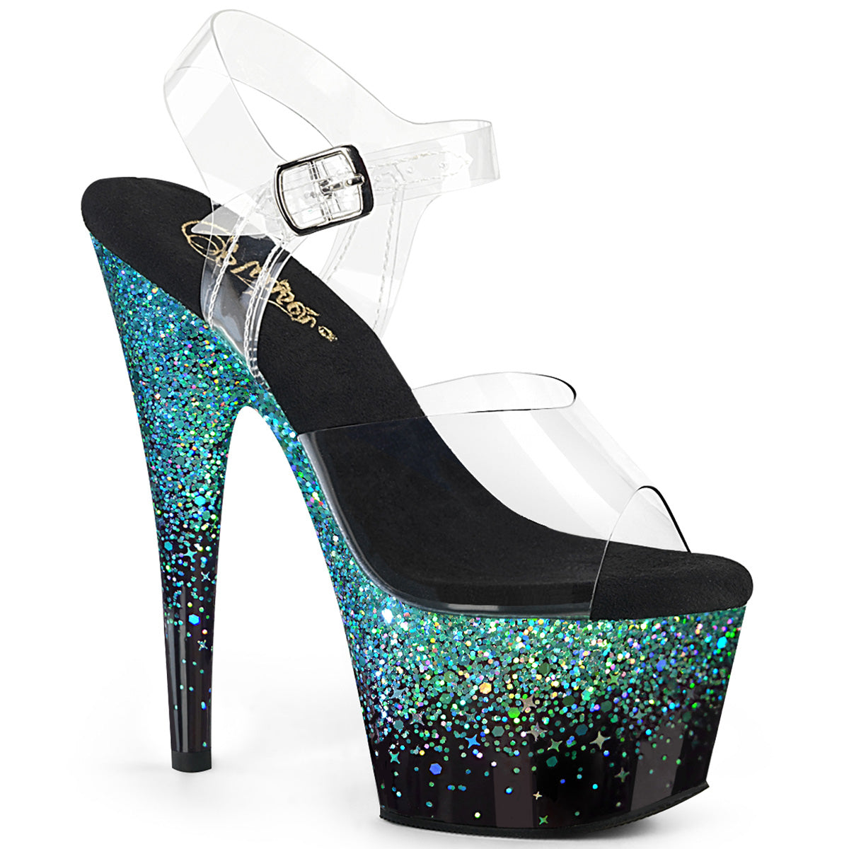 Pleaser ADORE-708SS Clr/Blk-Turquoise Multi Glitter