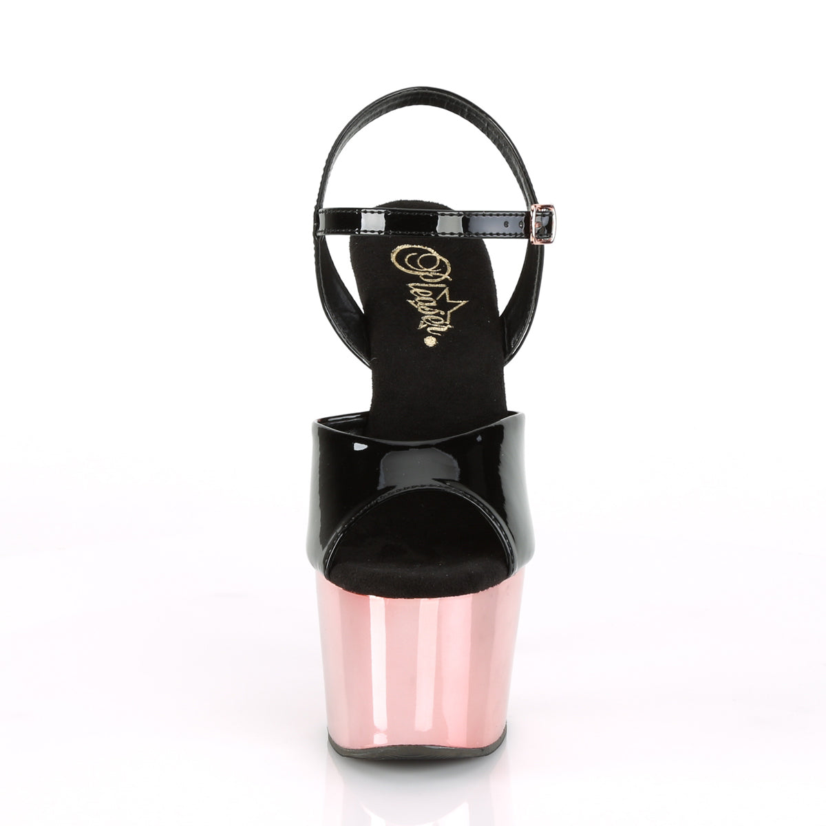 Pleaser Sandales pour femmes ADORE-709 Blk Pat / Rose Gold Chrome