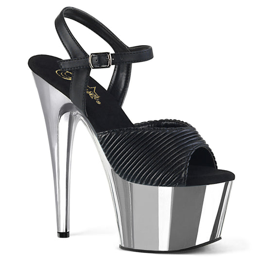 Pleaser Sandales pour femmes ADORE-709 Blk Cuir matelassé / SLV Chrome