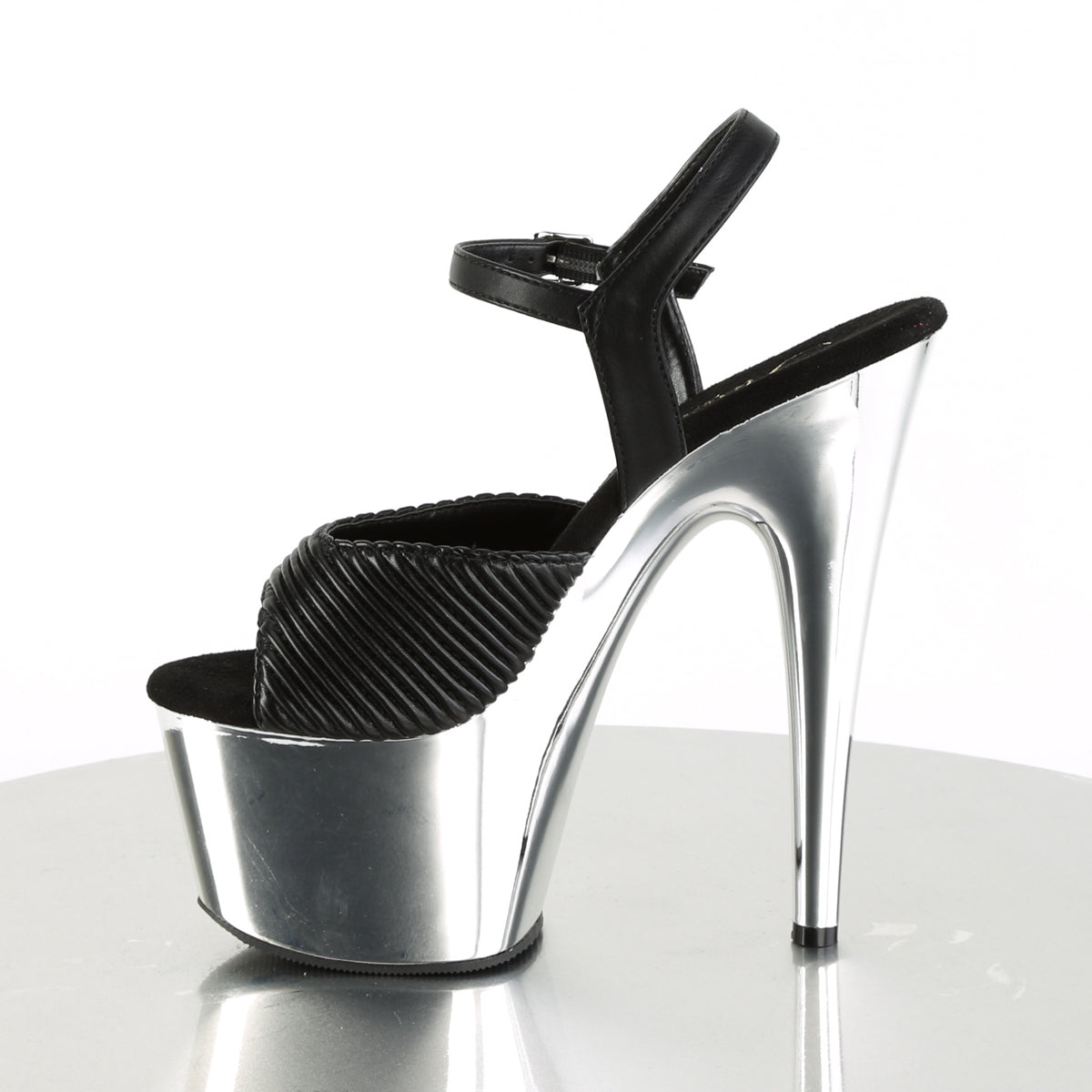 Pleaser Sandales pour femmes ADORE-709 Blk Cuir matelassé / SLV Chrome