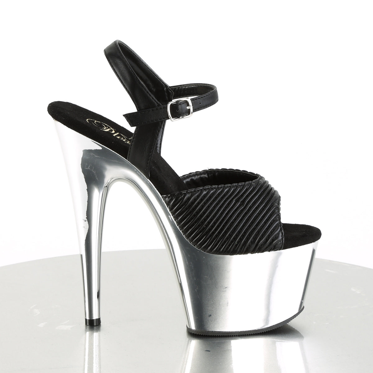 Pleaser Sandales pour femmes ADORE-709 Blk Cuir matelassé / SLV Chrome