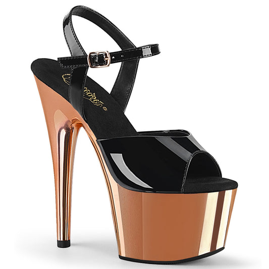 Pleaser Sandales pour femmes ADORE-709 Blk Pat / Rose Gold Chrome