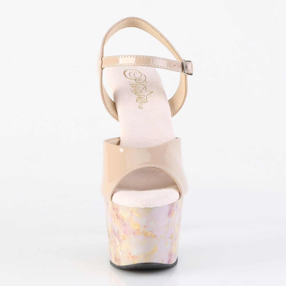 Pleaser Women's Platform Shoes ADORE-709MB Nude Pat/Blush-Gold Marble
