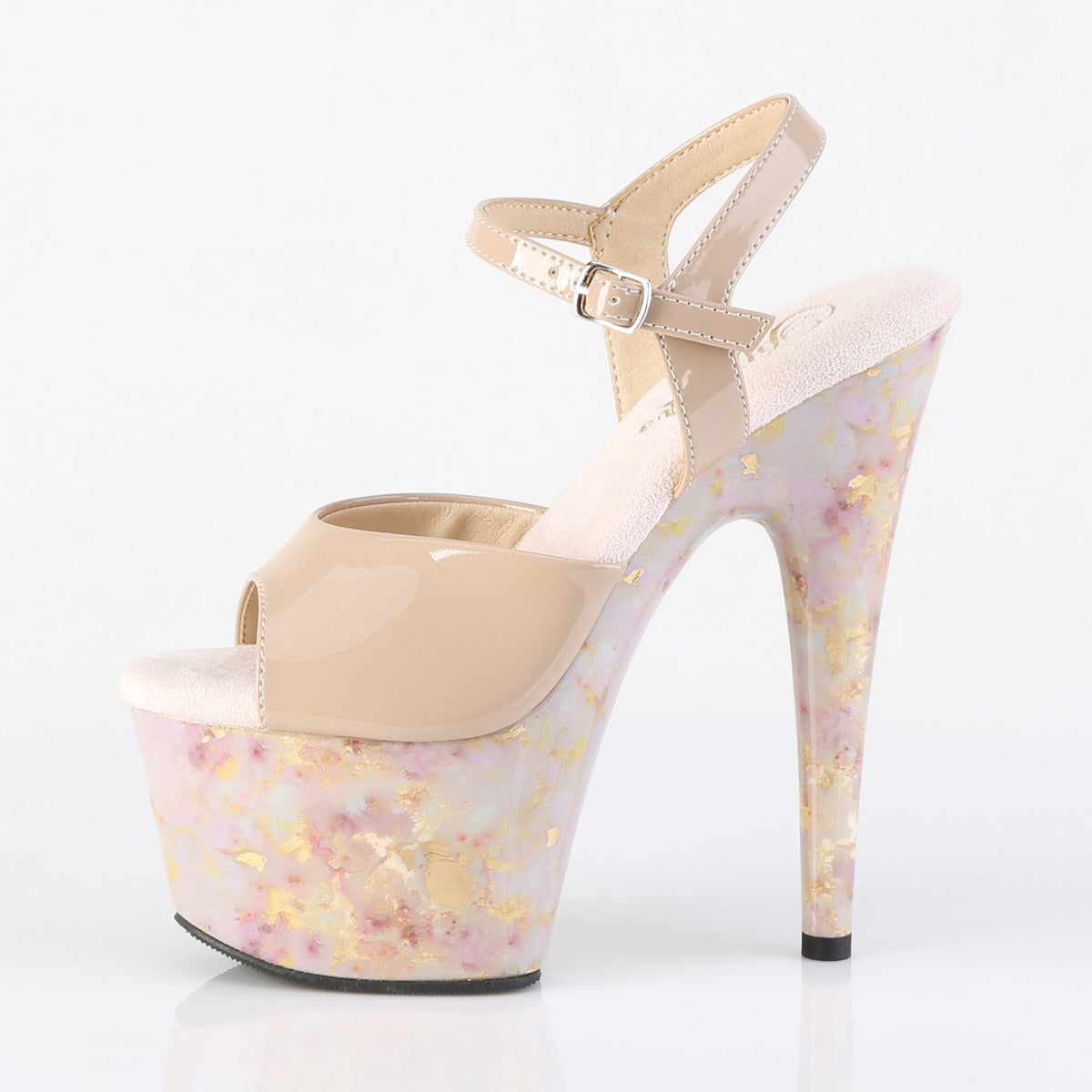 Pleaser Women's Platform Shoes ADORE-709MB Nude Pat/Blush-Gold Marble