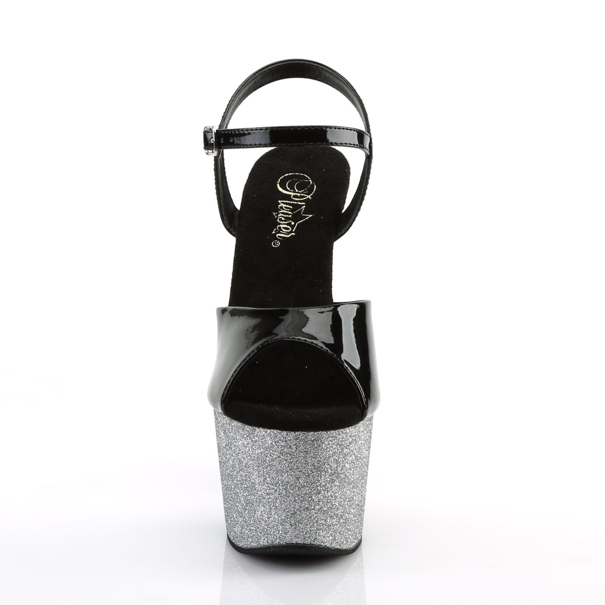 Pleaser Sandales pour femmes ADORE-709ombre BLK PAT / SLV-BLK OMBRE