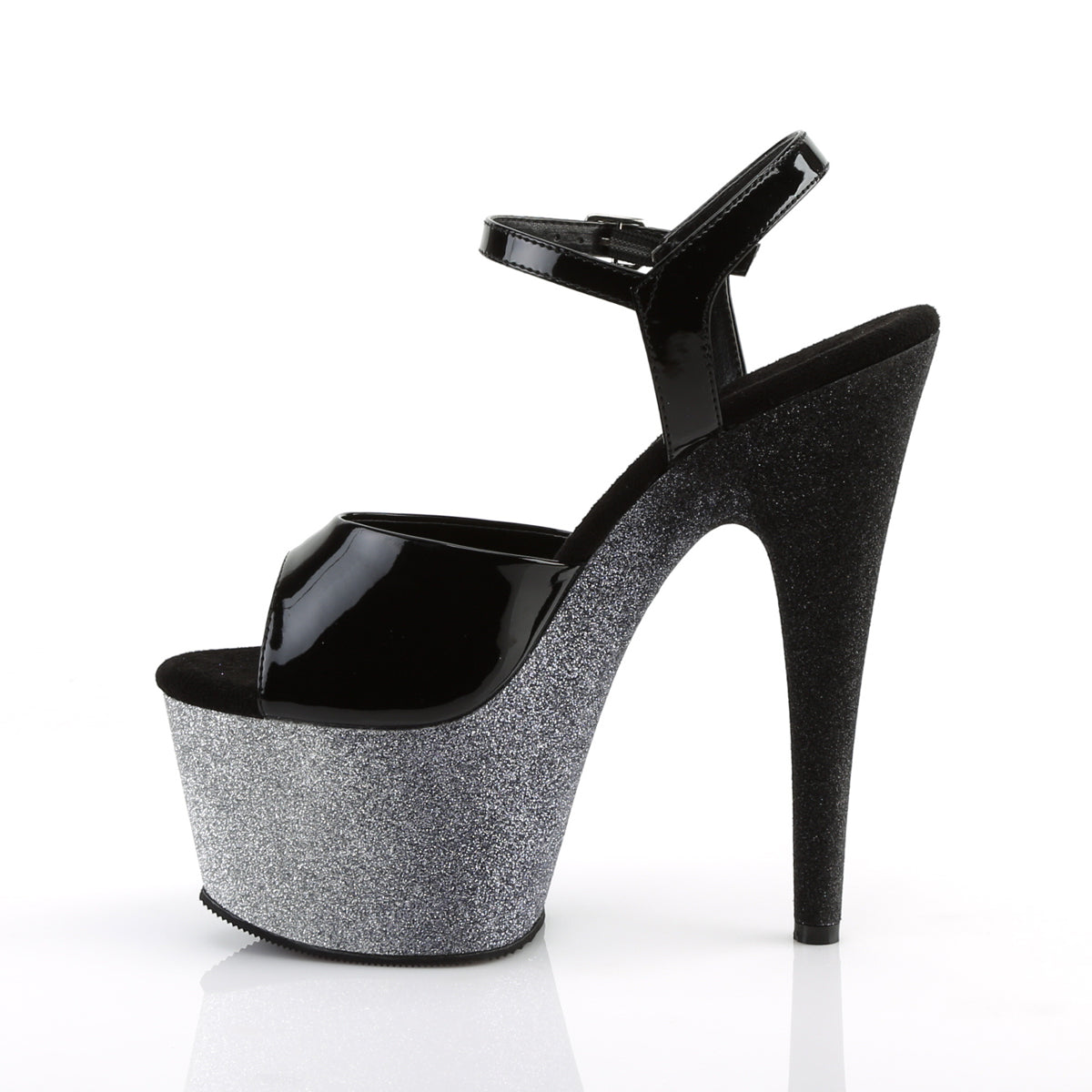 Pleaser Sandales pour femmes ADORE-709ombre BLK PAT / SLV-BLK OMBRE