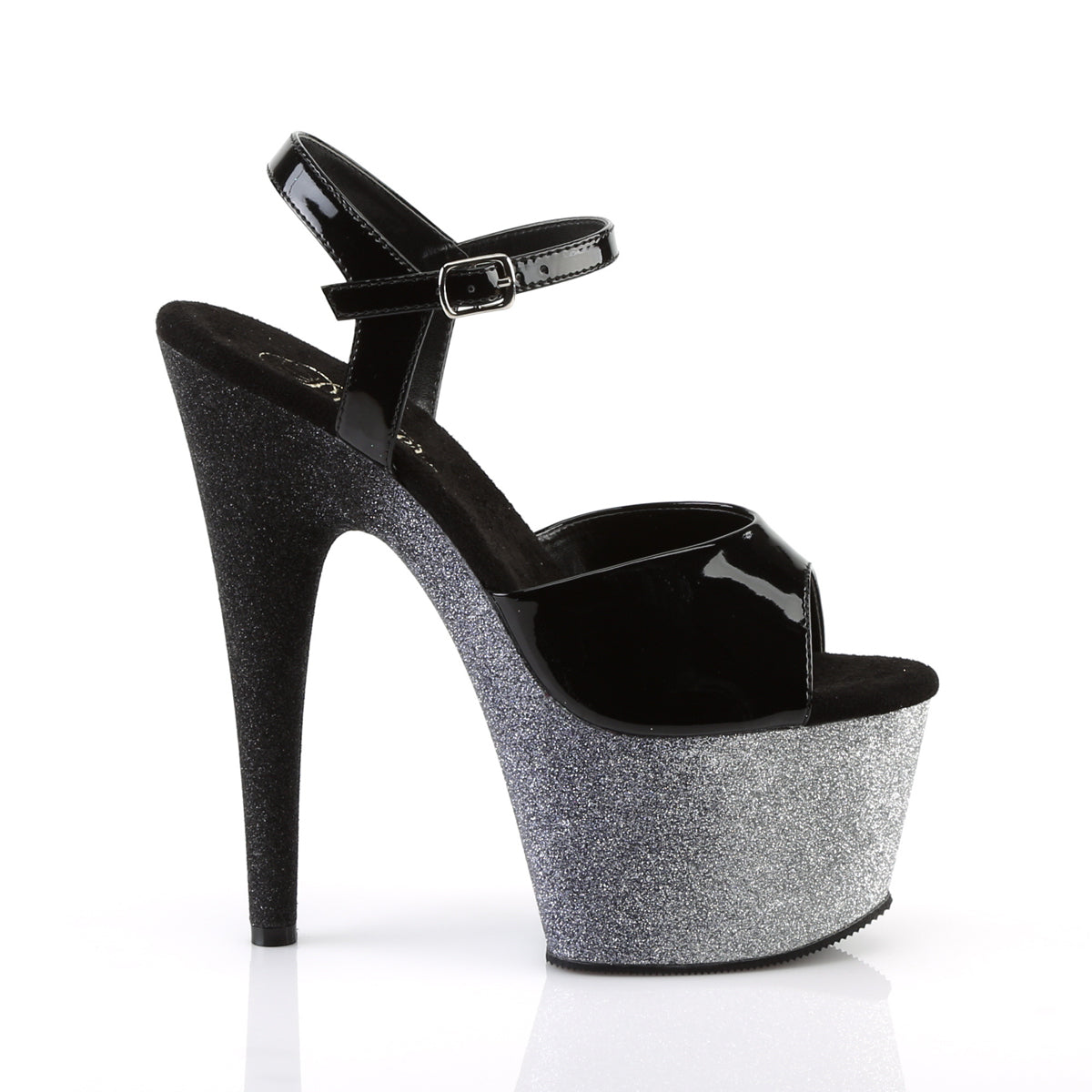 Pleaser Sandales pour femmes ADORE-709ombre BLK PAT / SLV-BLK OMBRE