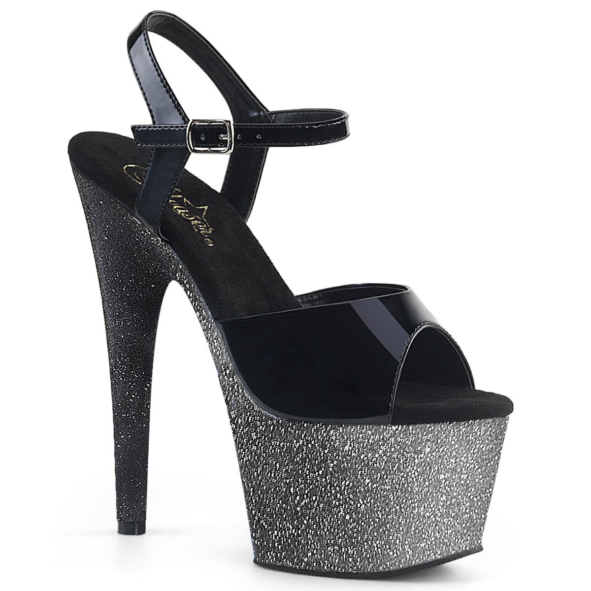 Pleaser Sandales pour femmes ADORE-709ombre BLK PAT / SLV-BLK OMBRE