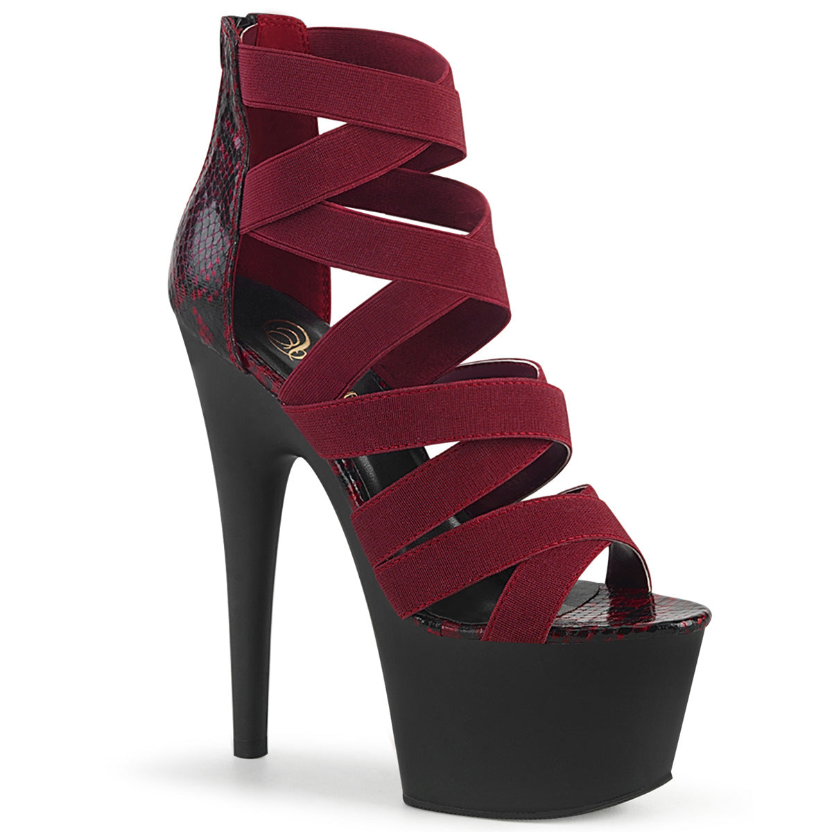 Pleaser Sandales pour femmes ADORE-748SP vin élastique bande-serpent impression PAT / BLK MATTE