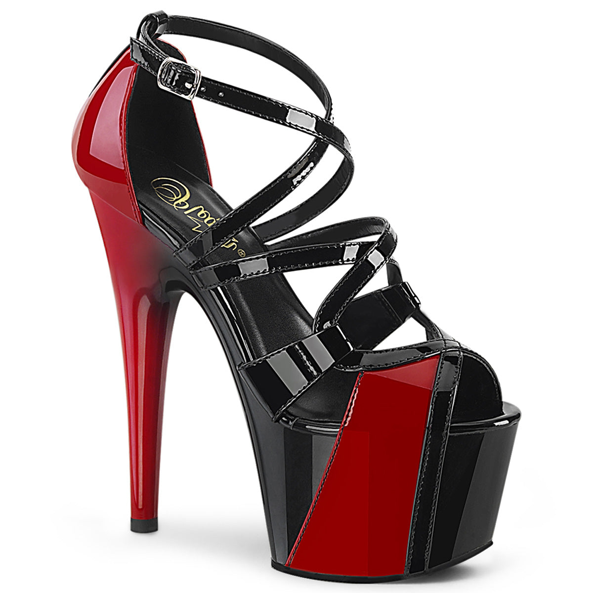Pleaser Sandales pour femmes ADORE-764 BLK-ROUGE PAT / BLK-RED