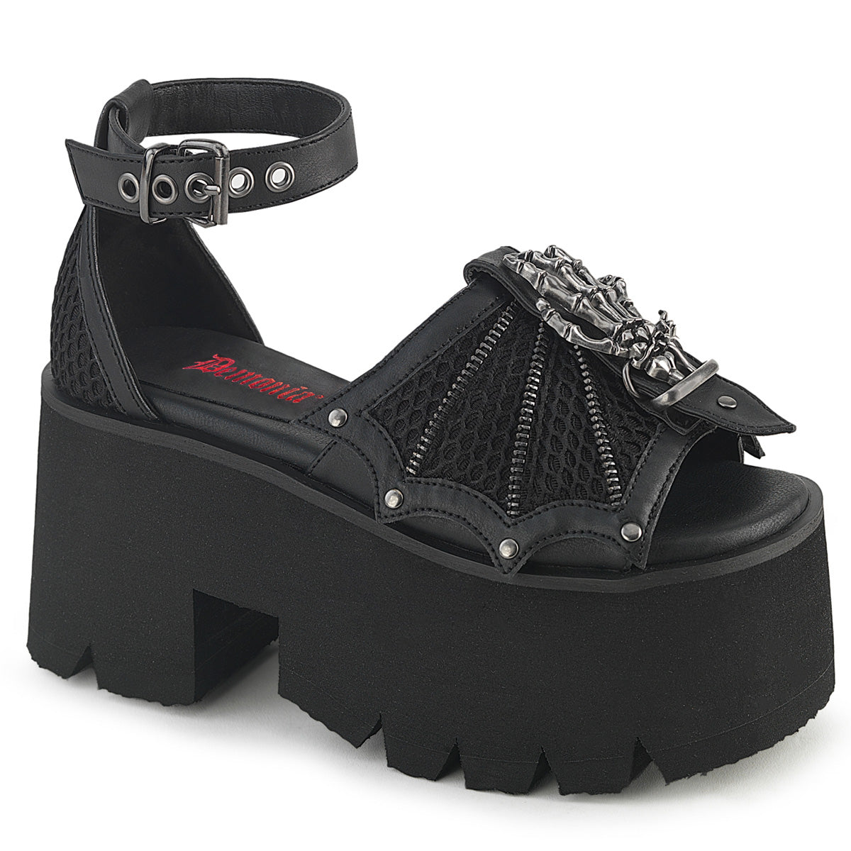 DemoniaCult Women's Sandals ASHES-11 Blk Vegan Leather-Mesh