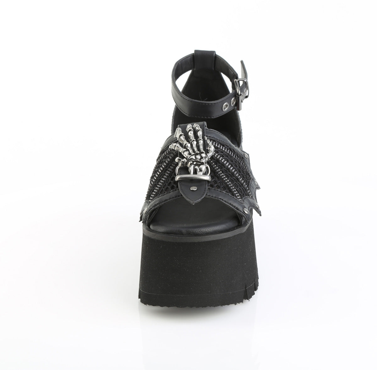 DemoniaCult Women's Sandals ASHES-11 Blk Vegan Leather-Mesh