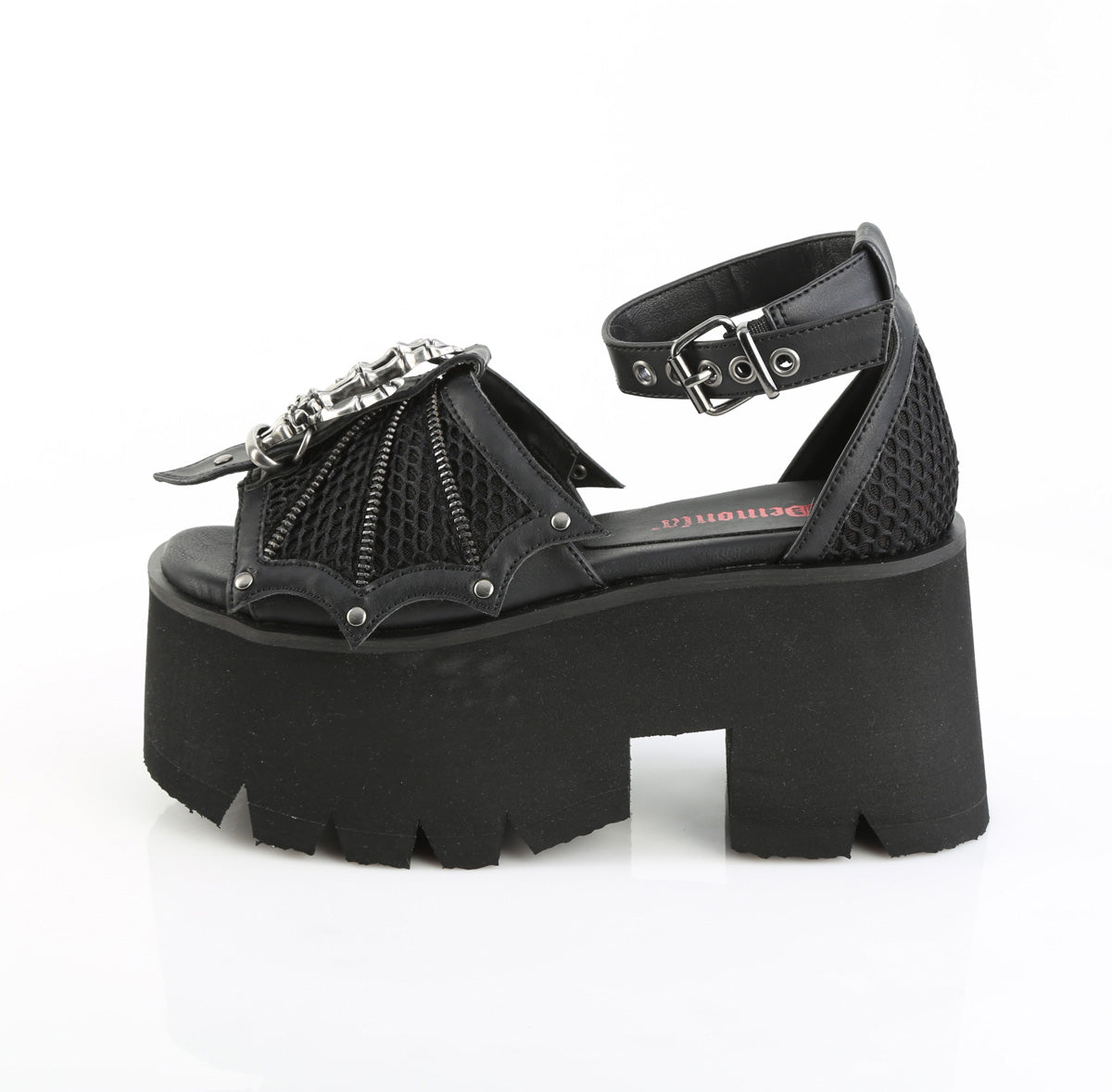 DemoniaCult Women's Sandals ASHES-11 Blk Vegan Leather-Mesh