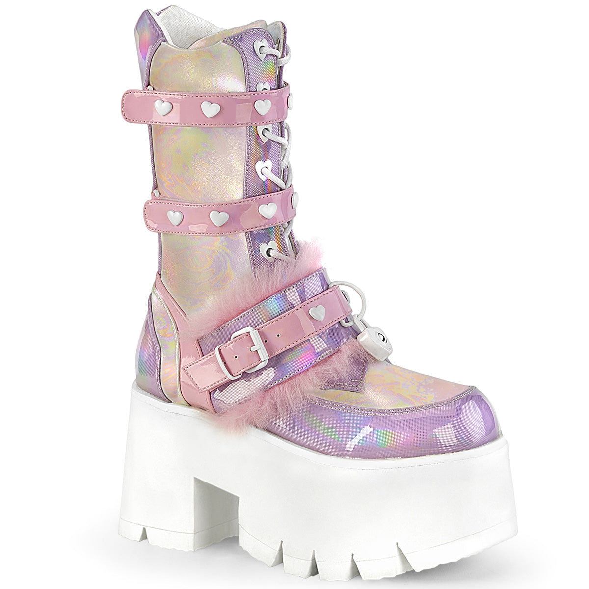 DemoniaCult Boots ASHES-120 B.Pink-Lavender Holographic Pat