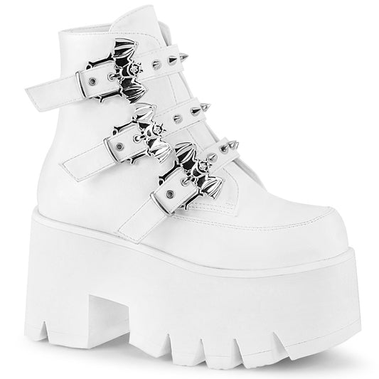 DemoniaCult Bottes de cheville des femmes ASHES-55 Wht Vegan Leather