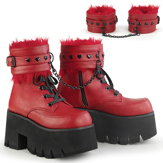 DemoniaCult Bottes de cheville des femmes ASHES-57 cuir végétalien rouge