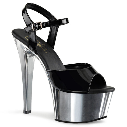 Pleaser Sandales pour femmes ASPIRE-609 BLK PAT / SLV CHROME