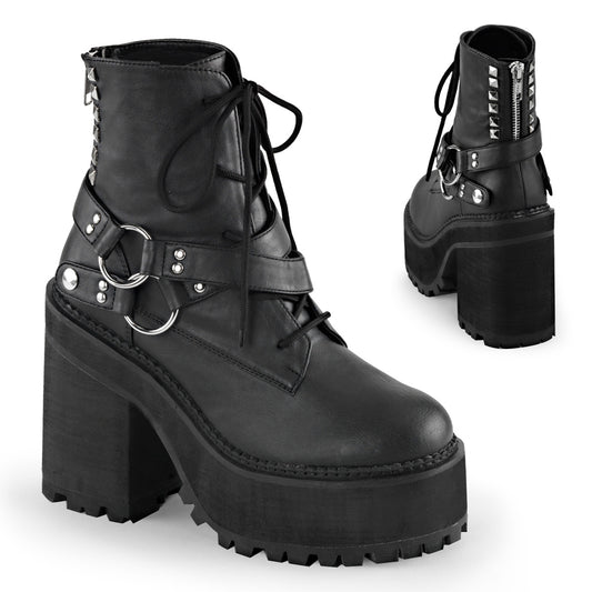 DemoniaCult Bottes de cheville des femmes ASSAULT-101 Cuir végétalien BLK